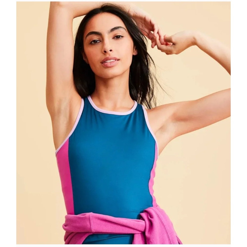 Lou & Grey Softsculpt Active Colorblock Racerback Tank Top Teal Pink Size S NEW - Picture 8 of 10
